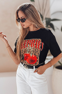 Ženska majica oversize s češnjo VISON črna Dstreet RY2875