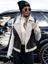 Ženski telovnik iz semiša z ovčjo kožo WOOLZIP kava Dstreet TY4746