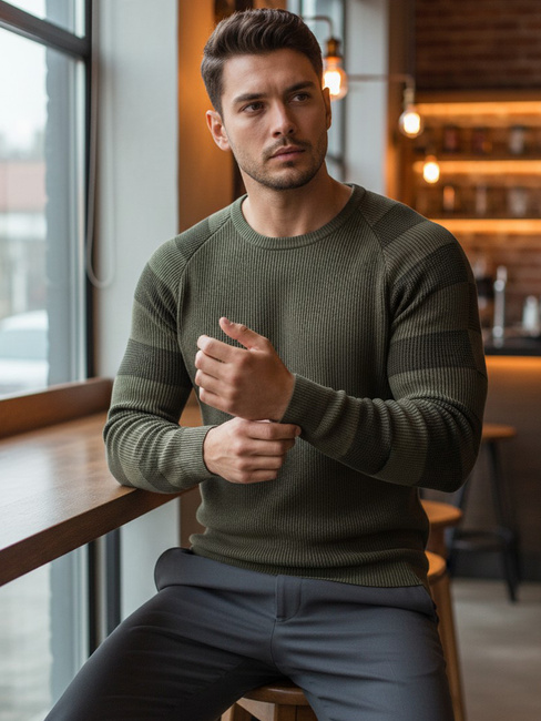 Moški klasičen pulover Barva Kaki DSTREET WX1637