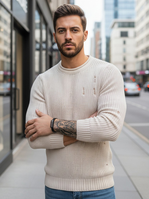 Moški klasičen pulover Barva Bež DSTREET WX1992