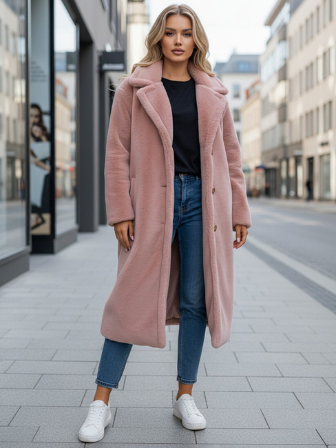 Ženski zimski plašč Teddy krzno dolgo roza Dstreet NY0751z