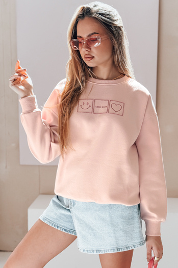 Ženska bluza prevelike velikosti z vezenino EASYJOY roza Dstreet BY1513