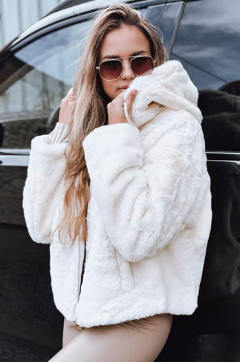 Ženska krznena jakna s kapuco svetlo bež Dstreet TY5272