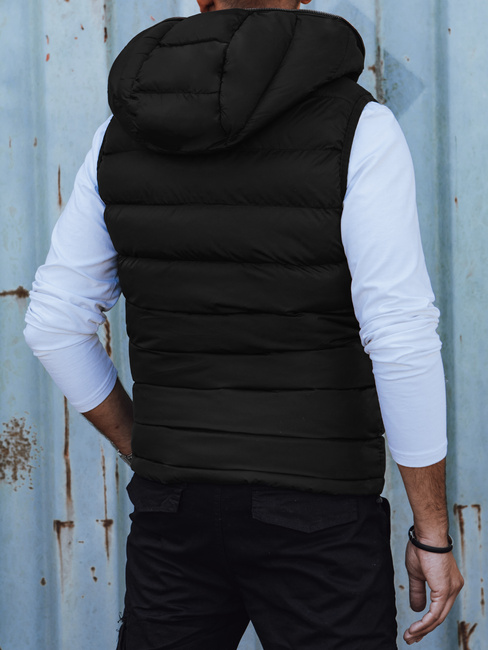 Moški prešiti telovnik s kapuco črne barve Dstreet TX4750