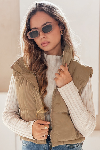 Ženski prešiti telovnik temno bež barve Dstreet TY5196