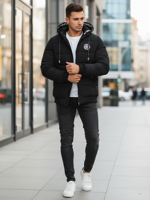 Moška prešita zimska jakna s kapuco črna Dstreet TX5072
