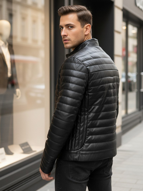 Moška prešita zimska usnjena jakna črna Dstreet TX5113