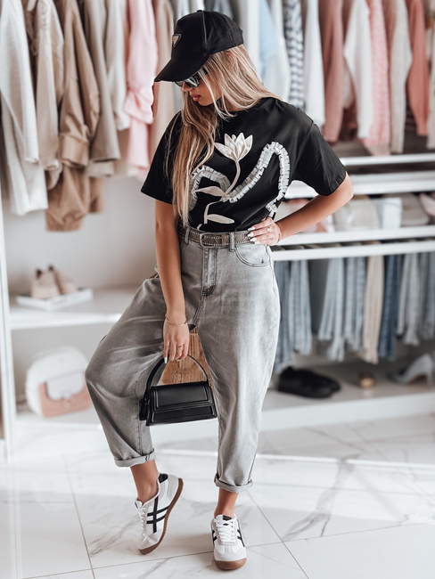 Ženska majica oversize s 3D učinkom črna Dstreet RY2716