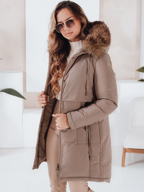 Ženska zimska jakna parka s kapuco temno bež Dstreet TY5084