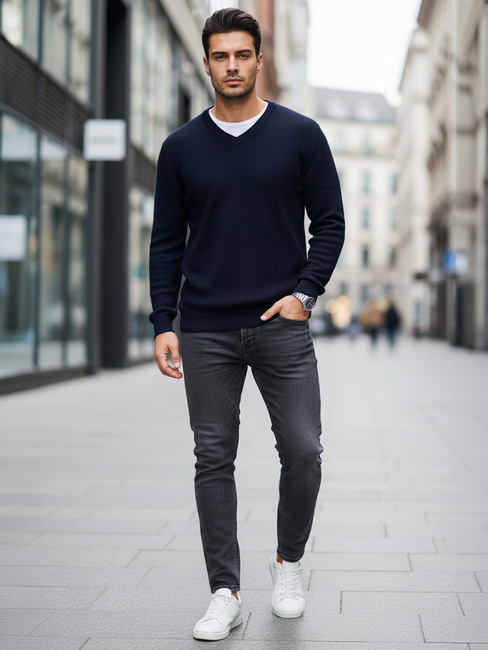 Moški temno modri pulover z vratom Dstreet WX2315