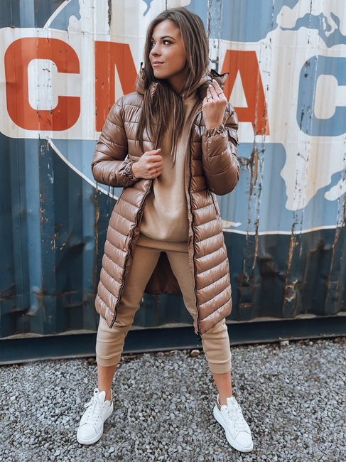 Ženski dolgi plašč LESSI Barva kamela DSTREET TY3354