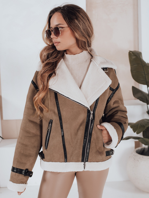 Ženska jakna iz ovčje kože rjave barve Dstreet TY5124