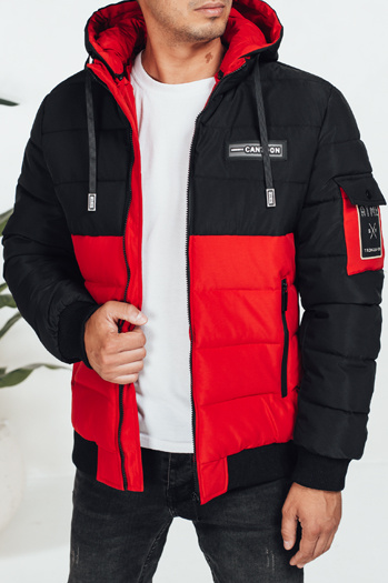 Moška zimska jakna s kapuco črno-rdeče barve Dstreet TX5052