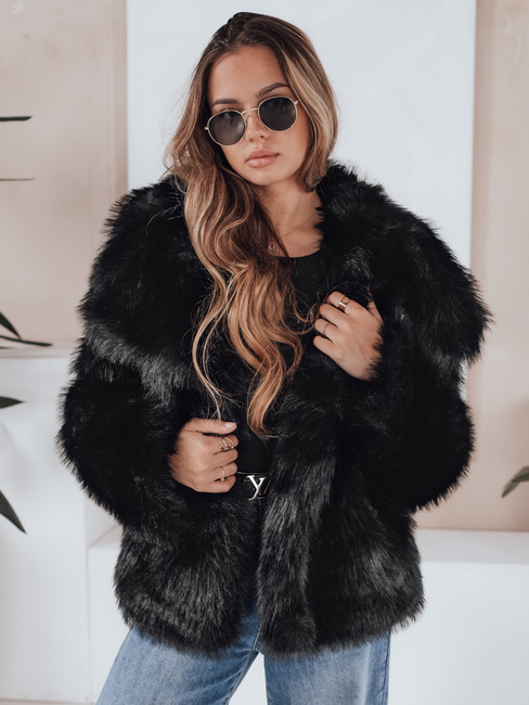 Ženski kratek črn krznen plašč ZARAFIA Dstreet TY5117