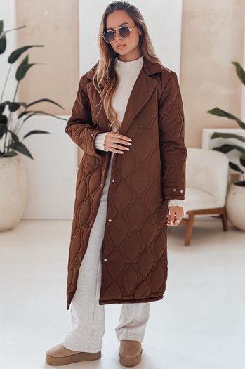 Ženski prešiti dolgi plašč TRENDIFY rjave barve Dstreet TY4939