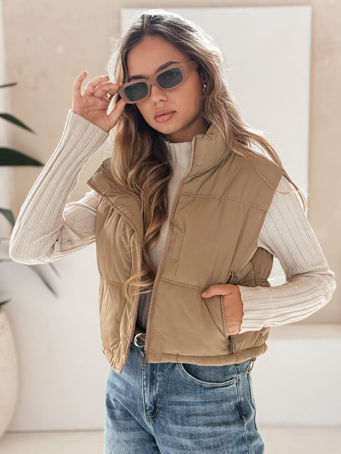 Ženski prešiti telovnik temno bež barve Dstreet TY5196