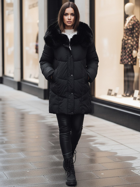 Ženska zimska jakna MORISIO dolga prešita s kapuco črna Dstreet TY4702z