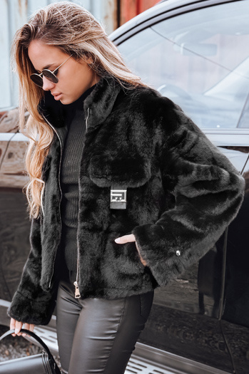 Ženske krznene kratke hlače črne barve Dstreet TY5249