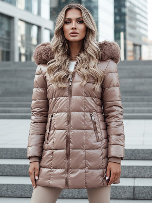 Kurtka damska beżowa WINTERZIP z kapturem Dstreet TY4567z