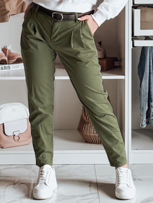 Ženske hlače chinos s pasom MODELA khaki Dstreet UY2572