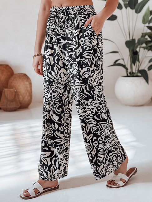 Ženske hlače iz blaga s širokimi nogami TROPICAL SUN black Dstreet UY2634