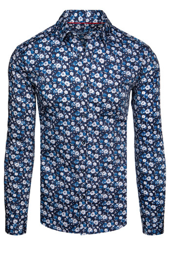 Moška vzorčasta majica z dolgimi rokavi mornarsko modra Dstreet DX2671