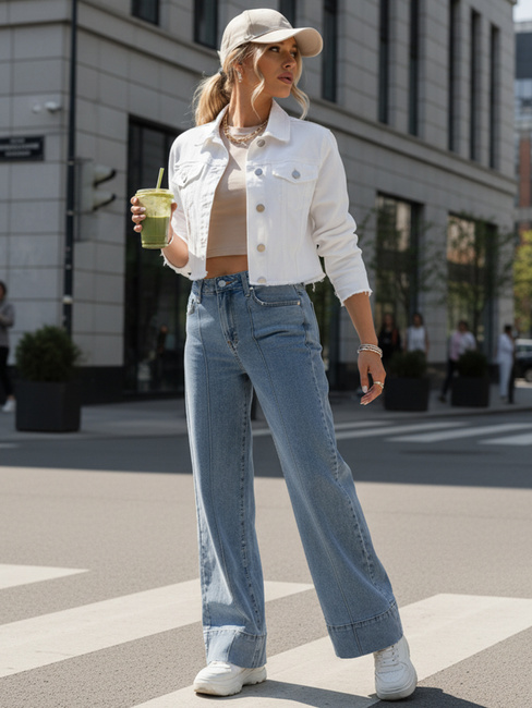 Ženske široke kavbojke modre barve Dstreet UY2871