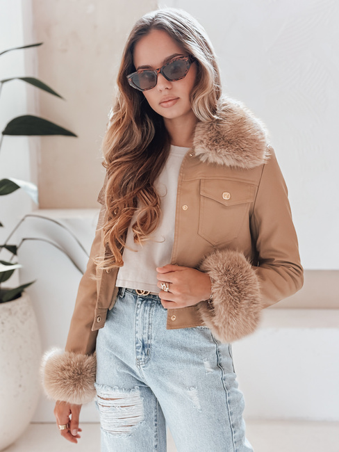 Ženska usnjena jakna s kameljim krznom Dstreet TY5139