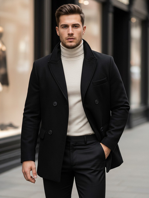 Moški plašč z dvojnim zapenjanjem Barva Črna DSTREET CX0433