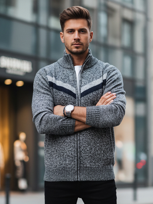 Moški pulover brez gumbov svetlo sive barve Dstreet WX2261z