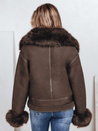 Ženska usnjena jakna s krznom rjave barve Dstreet TY5243