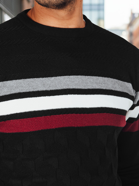 Moški črtasti pulover črne barve Dstreet WX2333