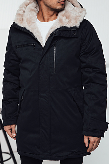 Moška zimska jakna parka s kapuco mornarsko modra Dstreet TX4967