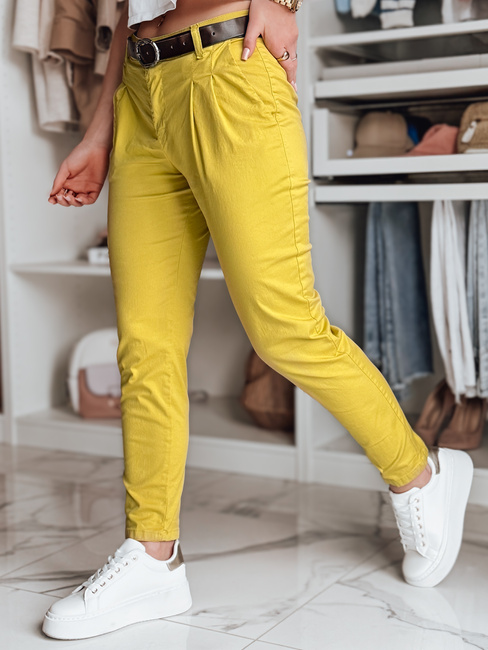 Ženske hlače s pasom MODELA mustard Dstreet UY2563