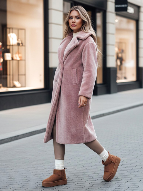 Ženski zimski plašč LUXERII dolg krznen plašč roza Dstreet TY4689z