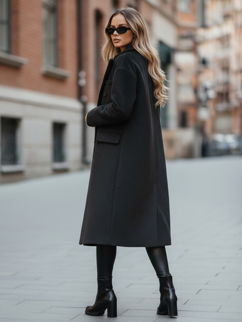 Ženski zimski plašč dolg oversize črn Dstreet NY0765z