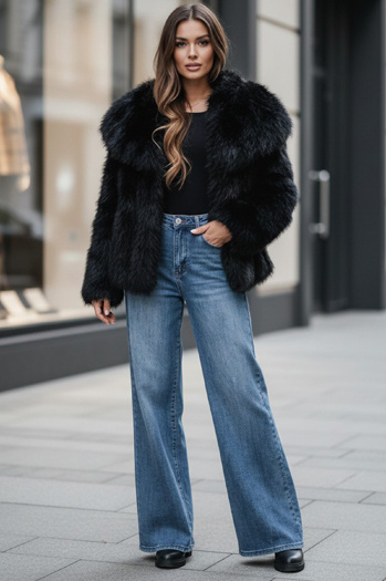 Ženski kratek črn krznen plašč ZARAFIA Dstreet TY5117z