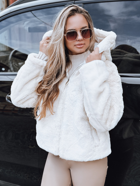 Ženska krznena jakna s kapuco svetlo bež Dstreet TY5272