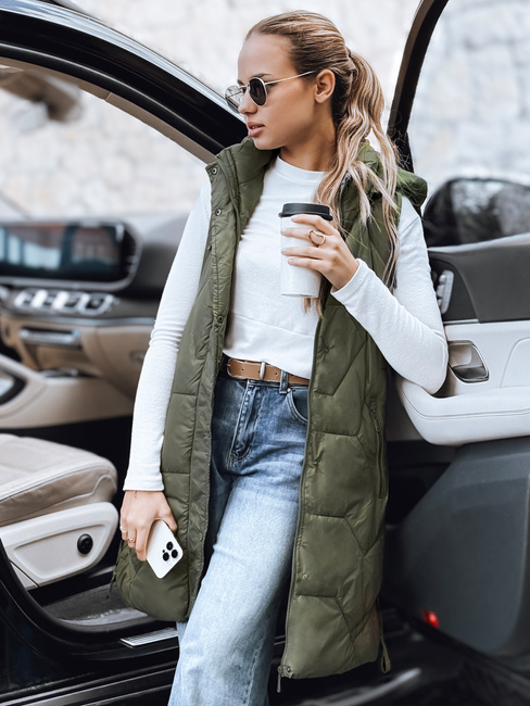 Kamizelka damska długa pikowana zielona Dstreet TY5264