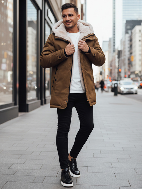 Moška zimska jakna parka s kapuco temno bež Dstreet TX4964z