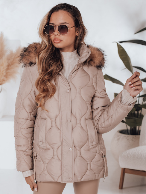 Ženska zimska jakna LUMORE prešita s kapuco beige Dstreet TY5011
