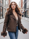 Ženska usnjena jakna s krznom rjave barve Dstreet TY5243z