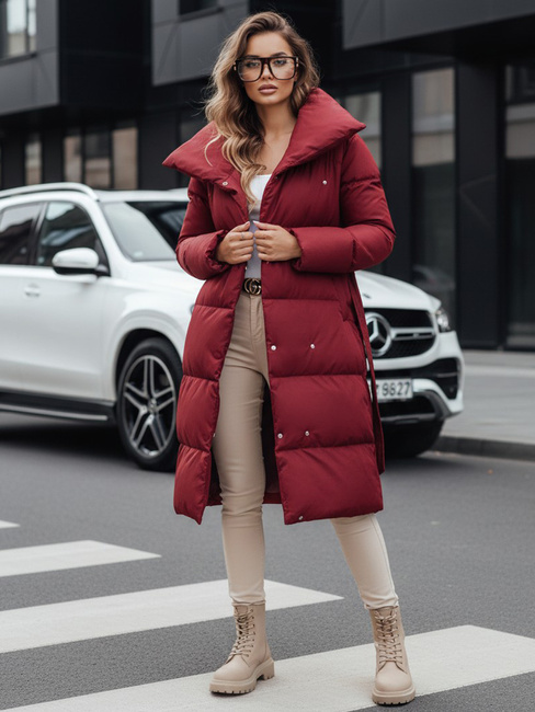 Ženski dolgi prešiti plašč FAVI bordo barve Dstreet TY4961