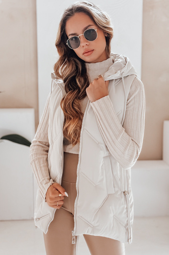 Ženski prešiti telovnik s kapuco bele barve Dstreet TY5108