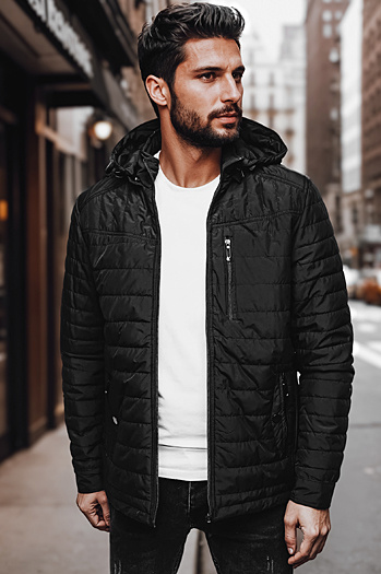 Moška prehodna prešita jakna s kapuco črna Dstreet TX4998