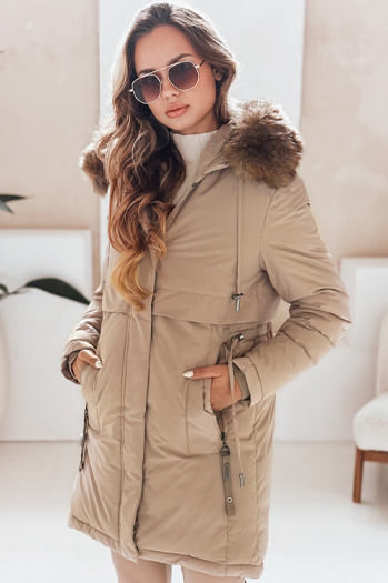 Ženska zimska jakna parka s kapuco v kamelji barvi Dstreet TY5082