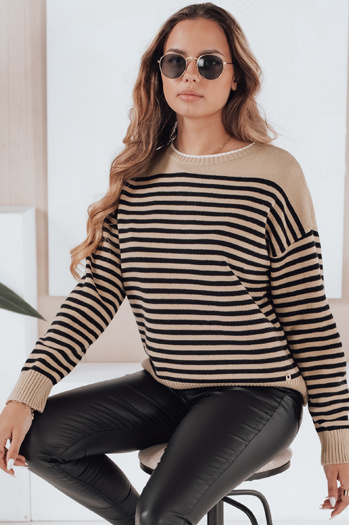 Ženski črtasti pulover ELVARA camel Dstreet MY2525