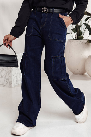 Ženske vrečaste hlače FITZONE denim cargo temno modra Dstreet UY2243