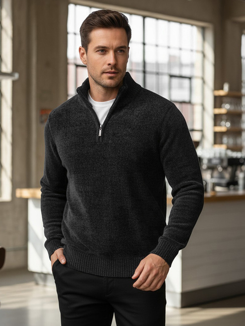 Moški pulover s pokončnim ovratnikom temno sive barve Dstreet WX2351