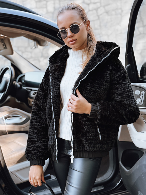Ženska krznena jakna s kapuco črna Dstreet TY5271